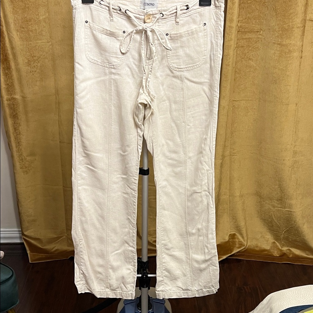 Cream Drawstring linen Pants
